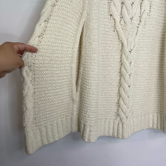 Draper James Ivory Cable Knit Poncho Cape Sweater Women's M/L Merino Wool Alpaca - Picture 3 of 11